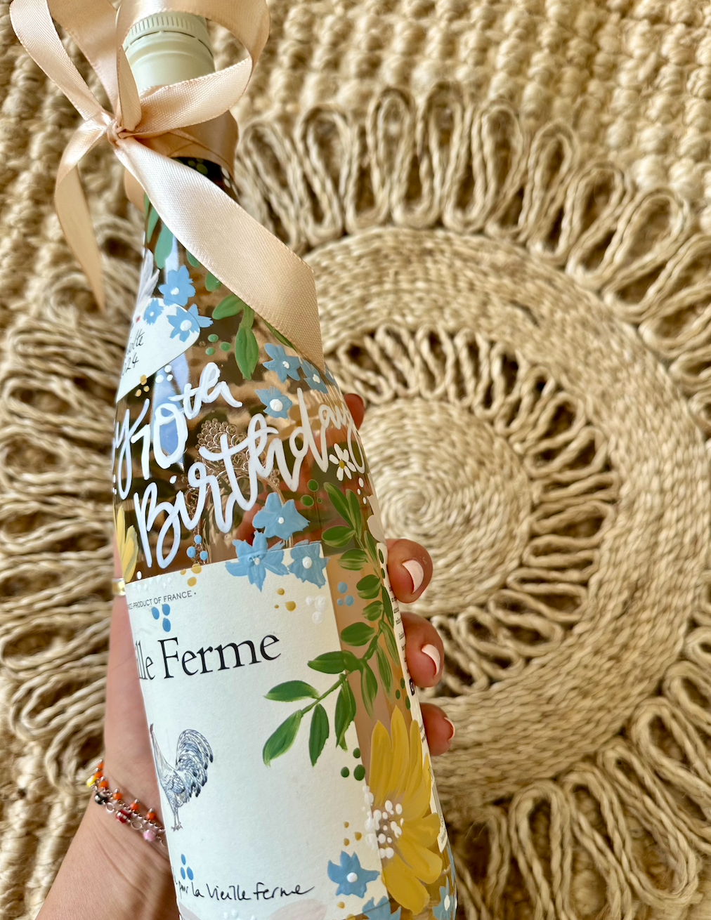 Custom Personalised Hand Painted Wine Bottle