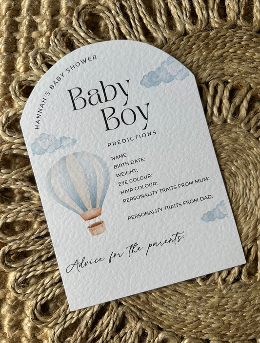 Personalised Hot Air Balloon Baby Shower Prediction Cards