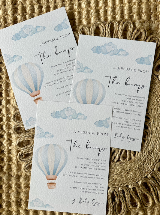 Personalised Message From The Bump Hot Air Balloon Theme Card