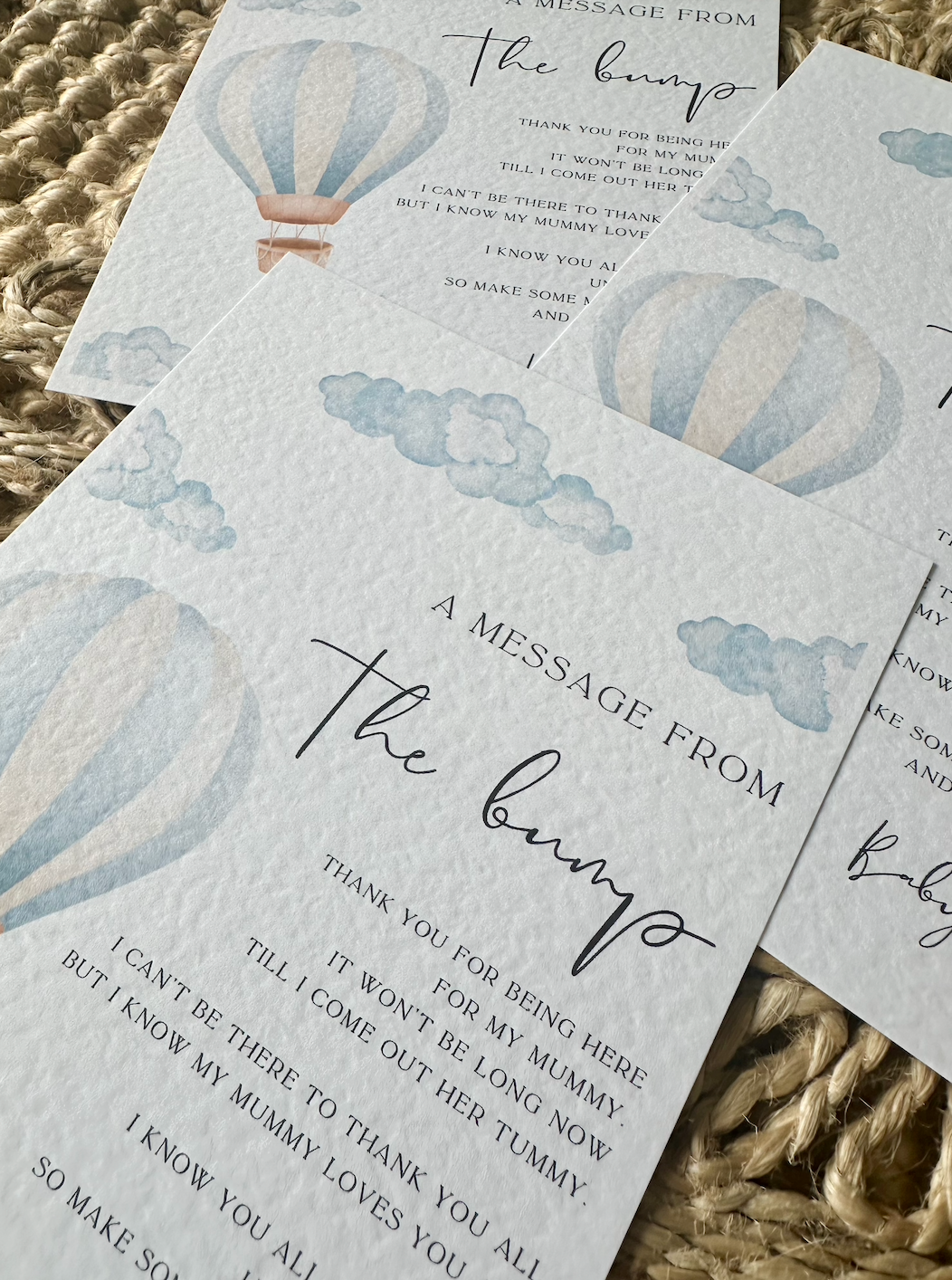 Personalised Message From The Bump Hot Air Balloon Theme Card