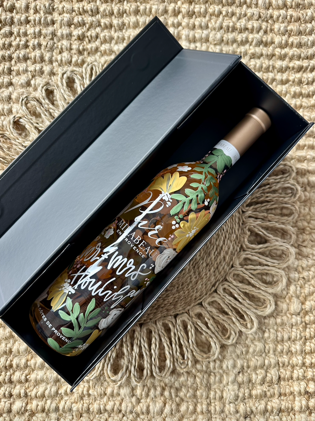 Hand Painted Personalised Wine Bottle Gift Box