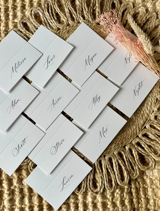 Traditional Calligraphy Personalised Folded Place Card Names