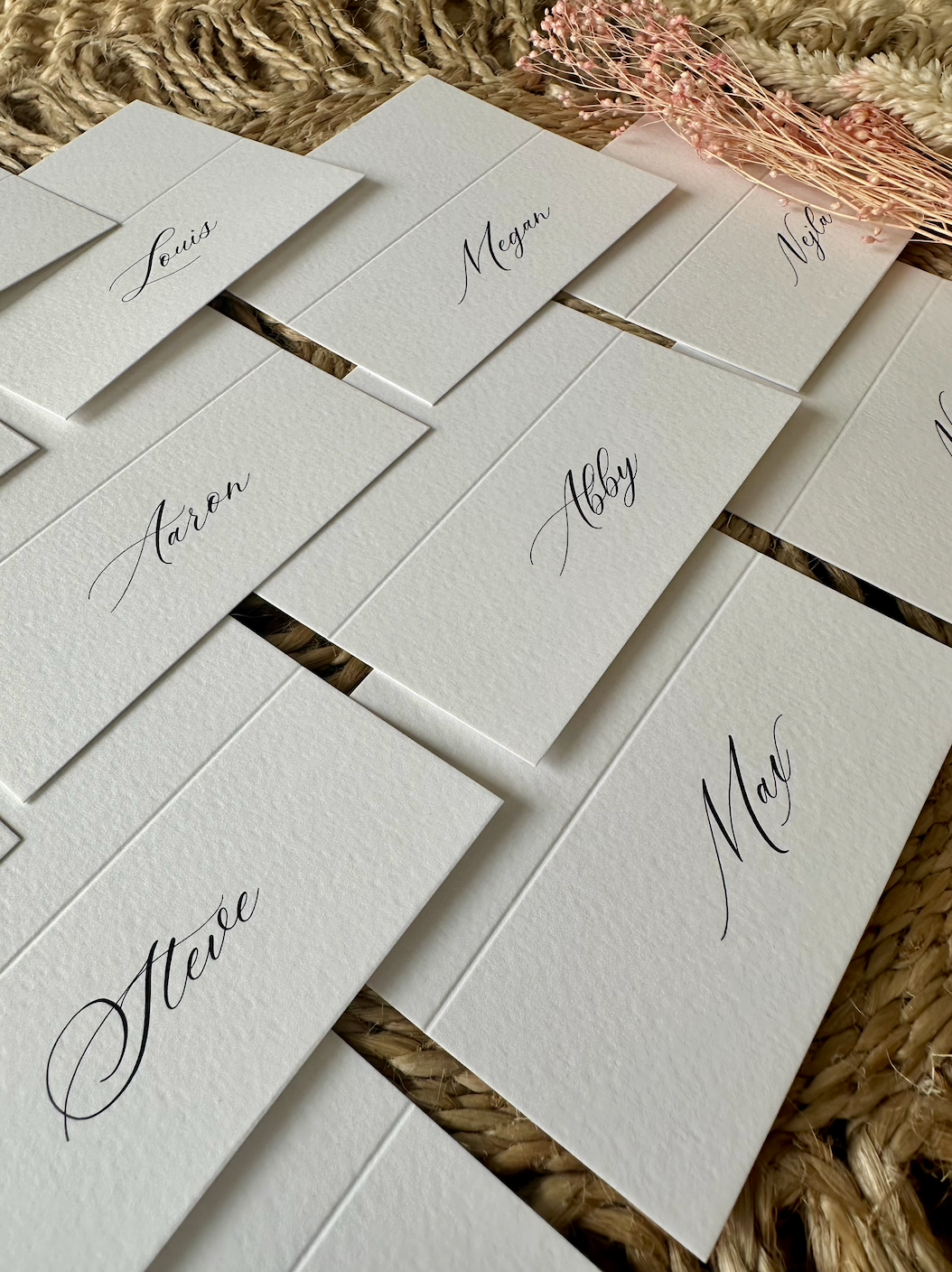 Traditional Calligraphy Personalised Folded Place Card Names