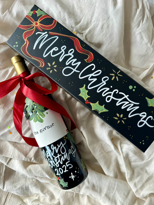 Hand Painted Personalised Christmas Wine Bottle Gift Box