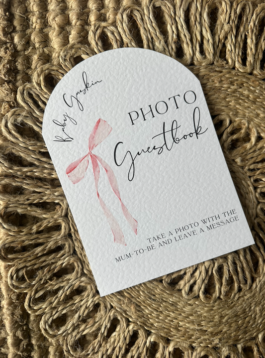 Bow Theme Personalised Photo Guestbook Baby Shower Sign