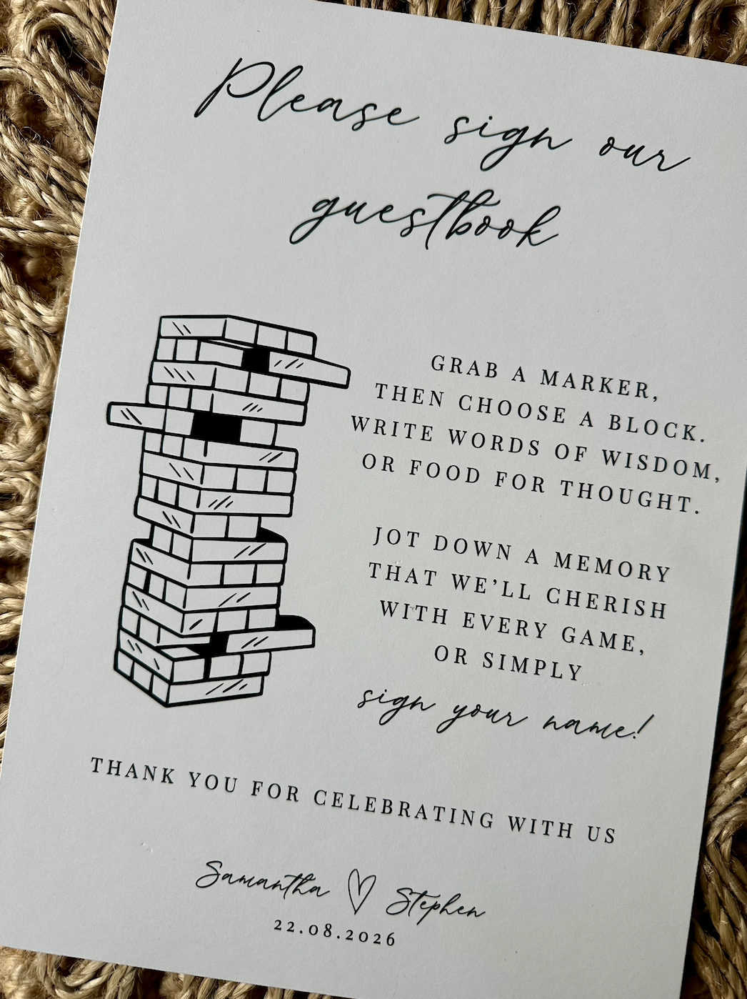 Personalised Jenga Wedding Guestbook Sign