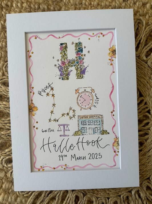 New Baby Hand Painted Birth Print