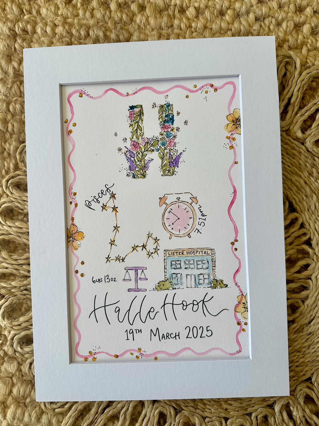 New Baby Hand Painted Birth Print