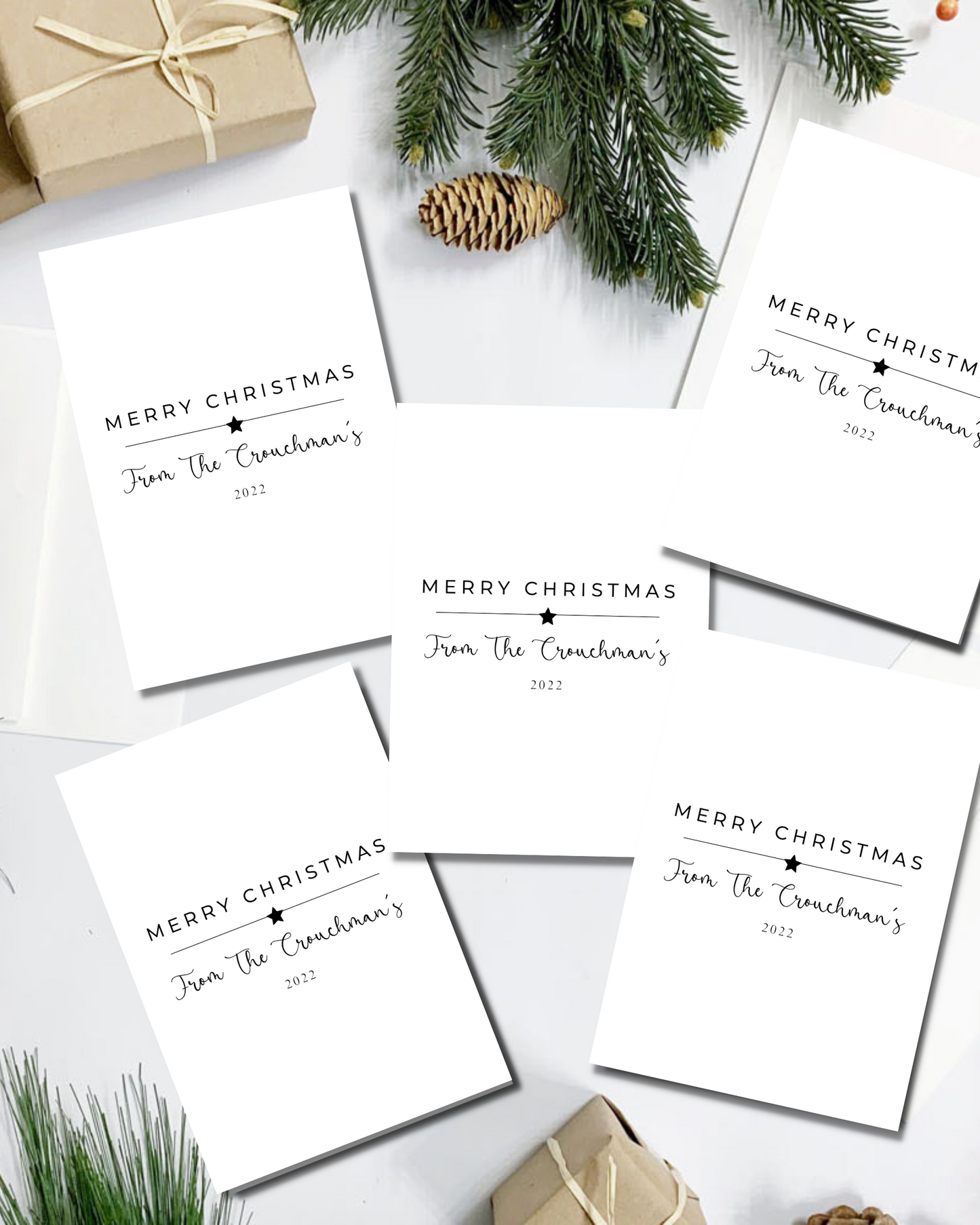 Pack Of 5 Classic Style Personalised Christmas Cards