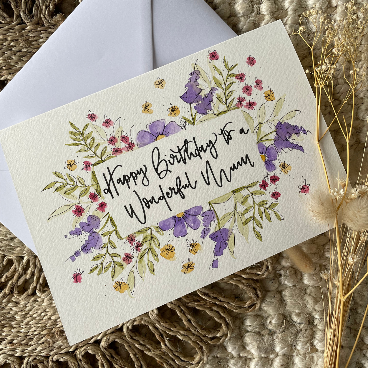 Mixed Floral Border Happy Birthday Card