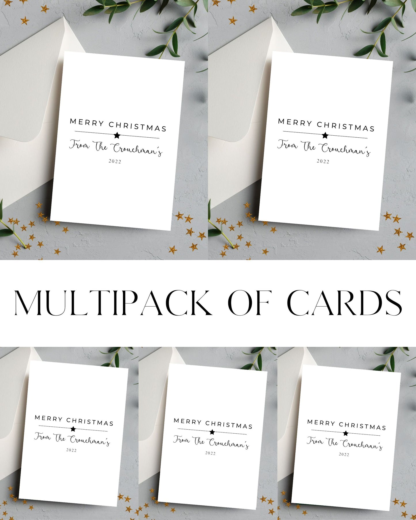 Pack Of 5 Classic Style Personalised Christmas Cards