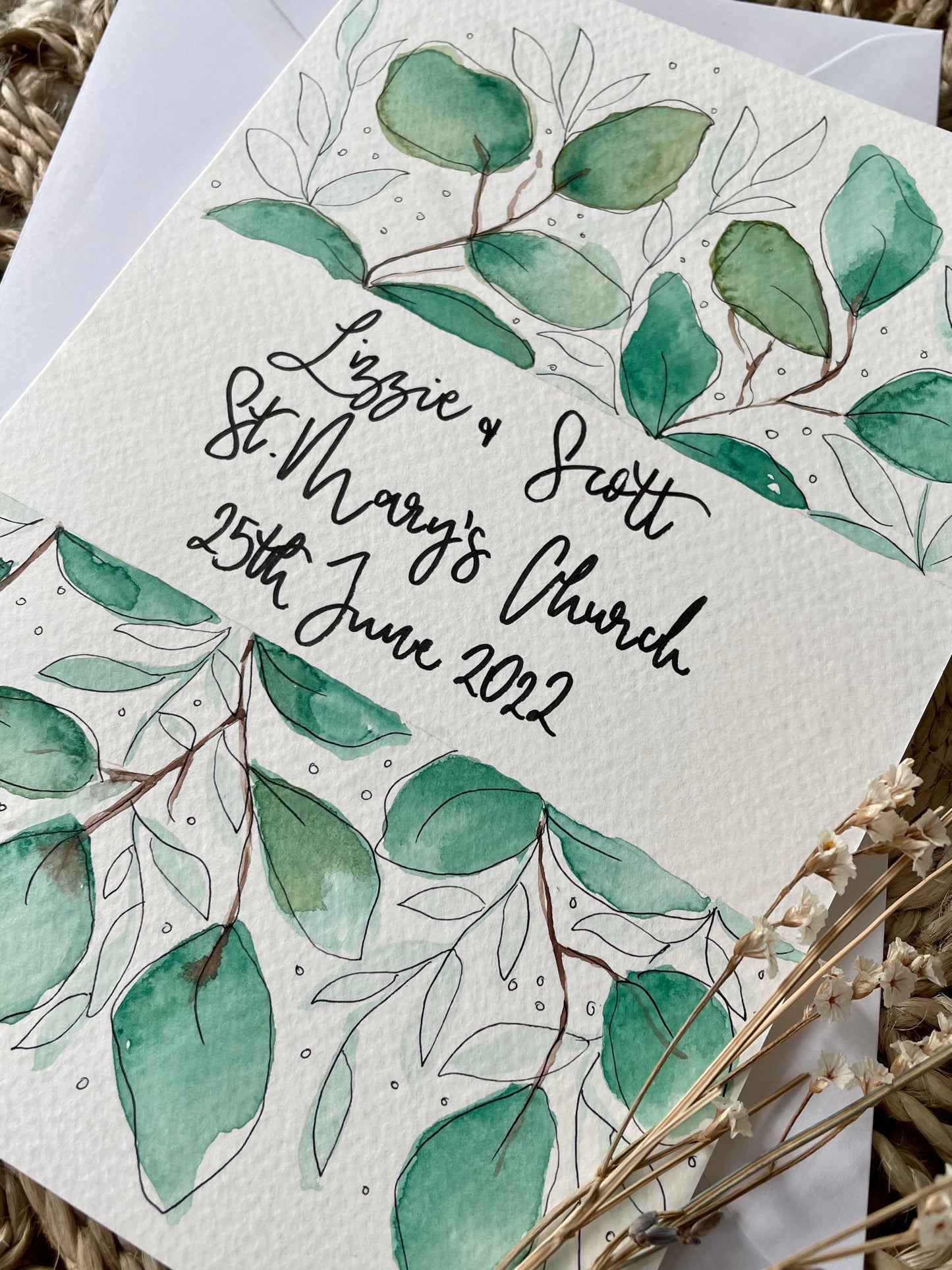 Personalised Large Leaf Botanical Wedding Card
