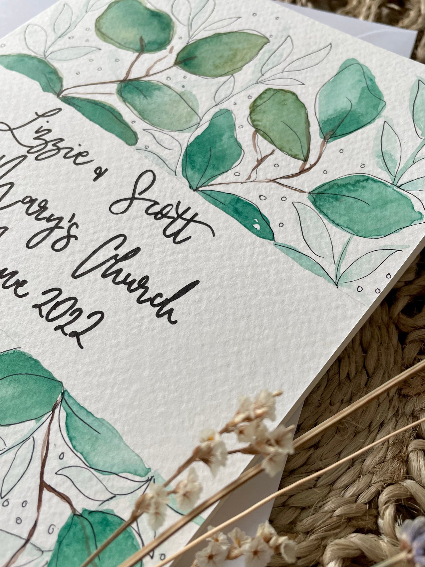 Personalised Large Leaf Botanical Wedding Card