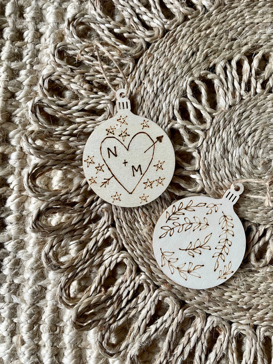 Personalised Love Design Engraved Wooden Tree Decoration