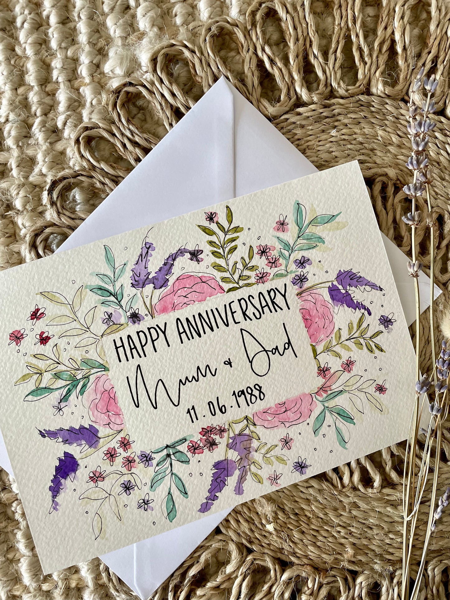 Pink & Purple Floral Anniversary Card