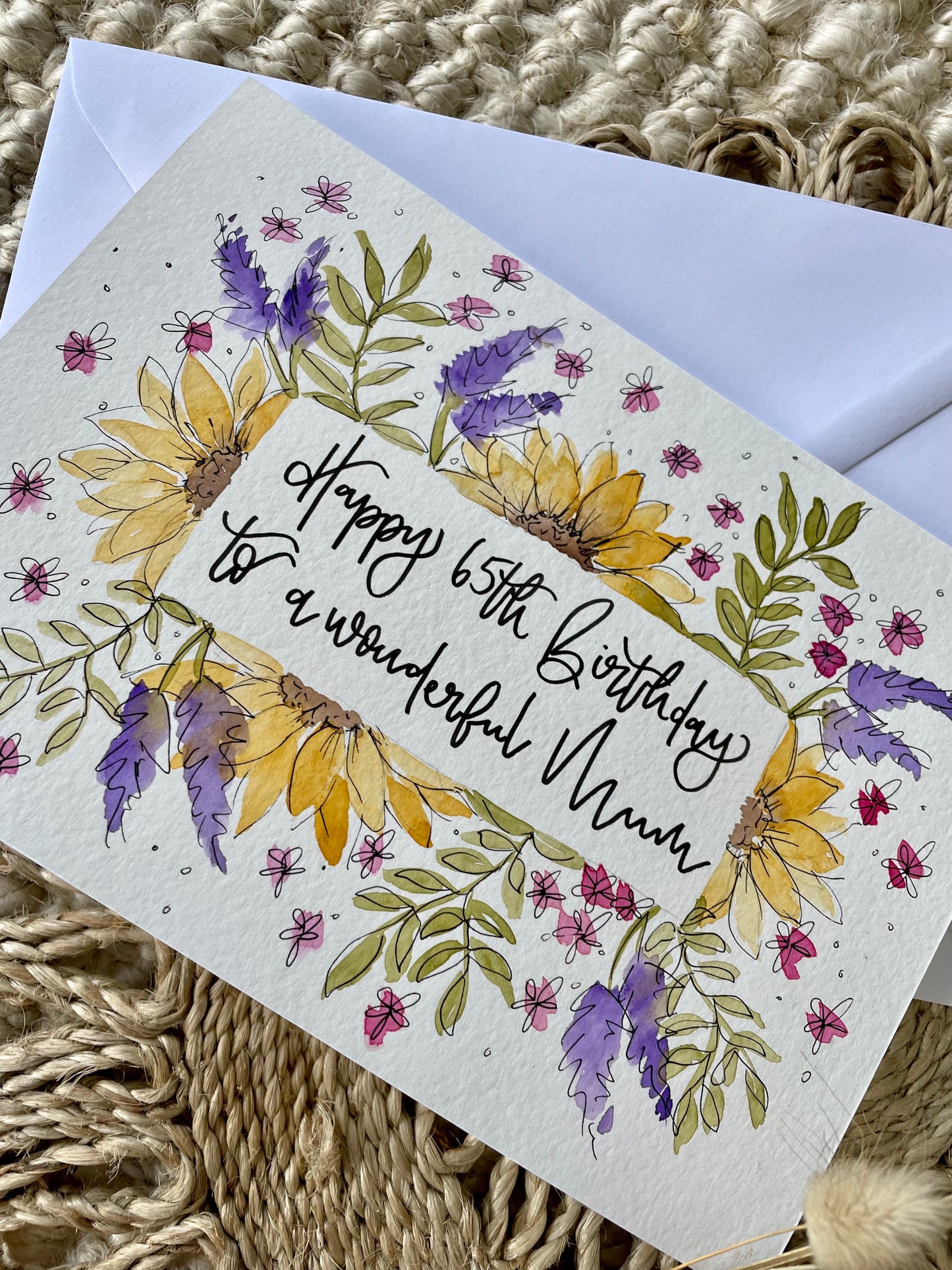 Sunflower Mixed Floral Happy Birthday Name Card
