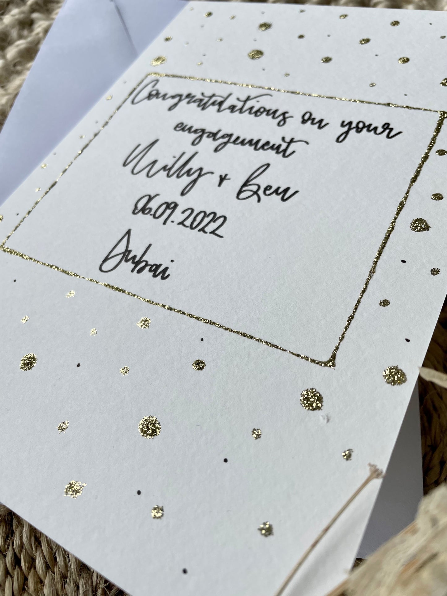 Personalised Gold Glitter Border Engagement Card