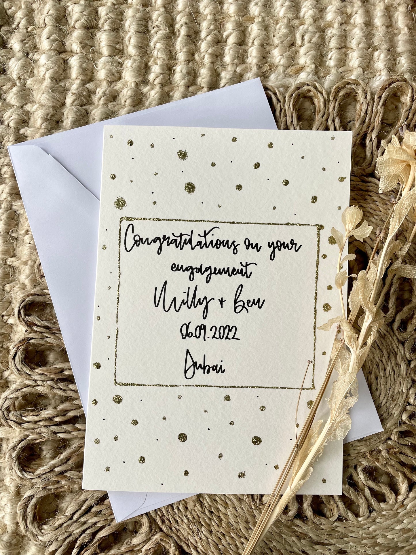 Personalised Gold Glitter Border Engagement Card