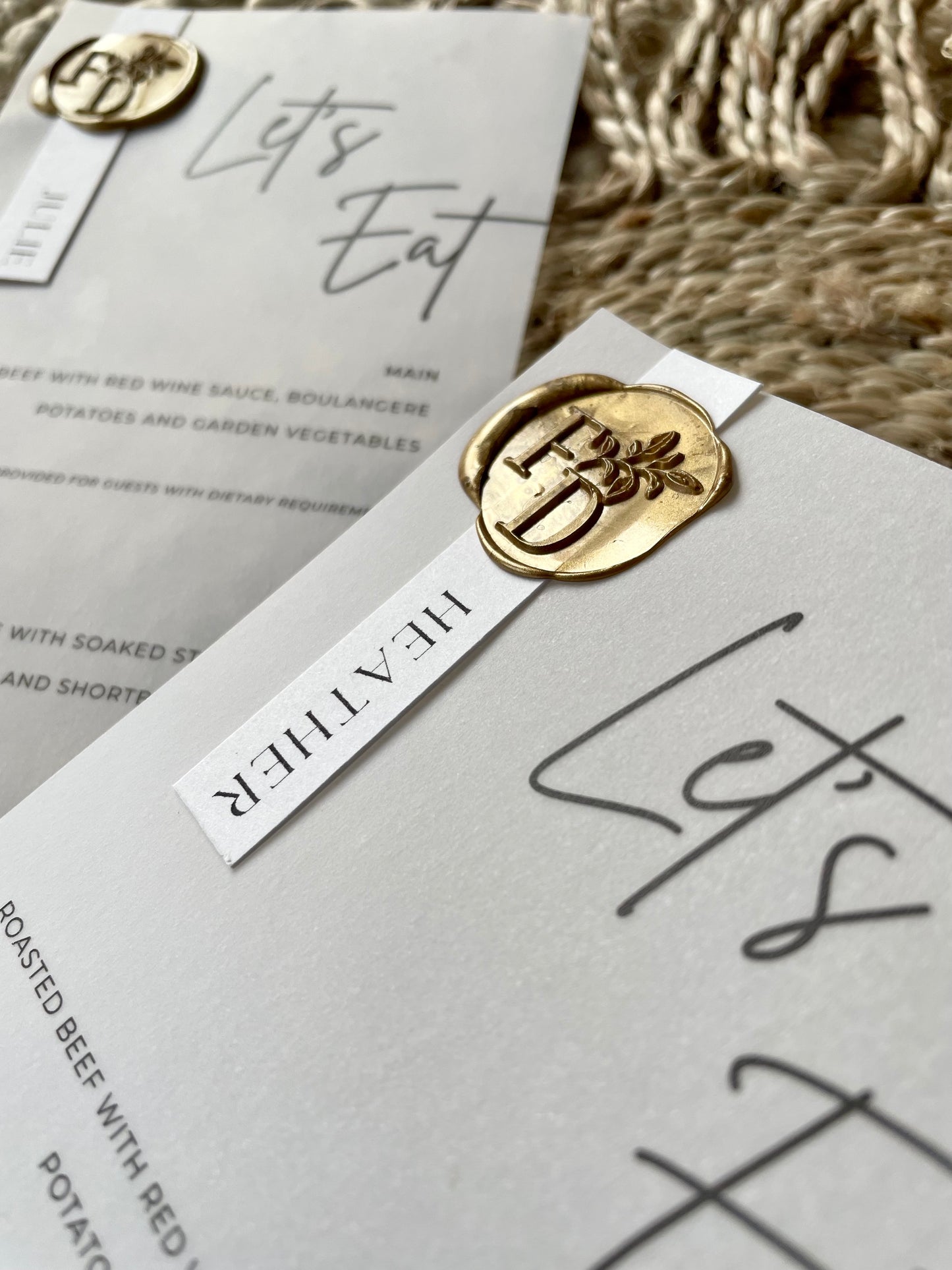 Personalised Gold Wax Seal Translucent Vellum Wedding Menu And Place Name