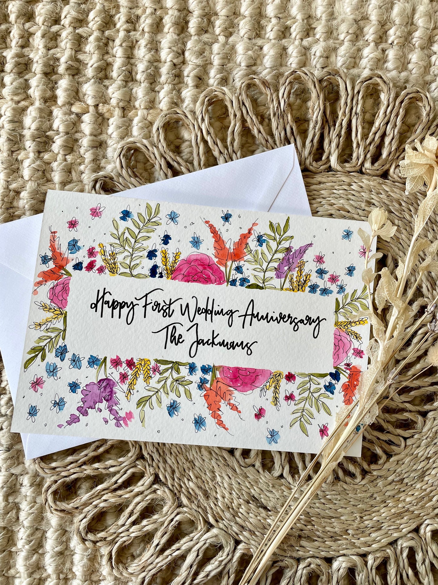 Personalised Colourful Floral Border Anniversary Card