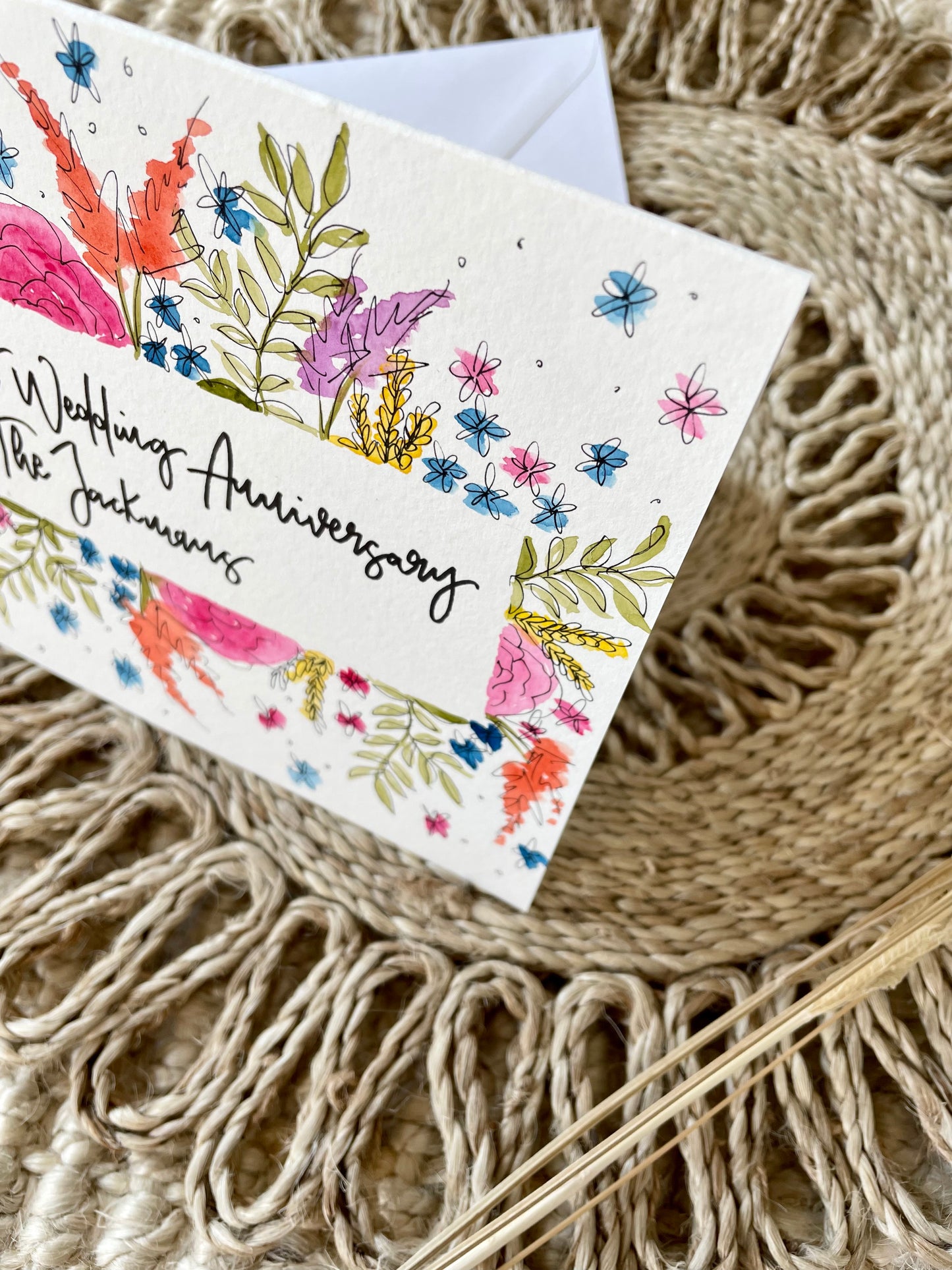 Personalised Colourful Floral Border Anniversary Card