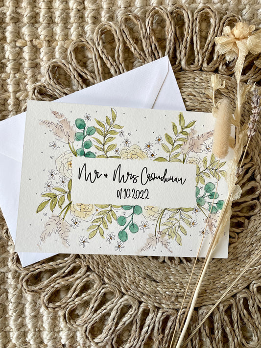 Personalised Neutral Country Garden Floral Wedding Card