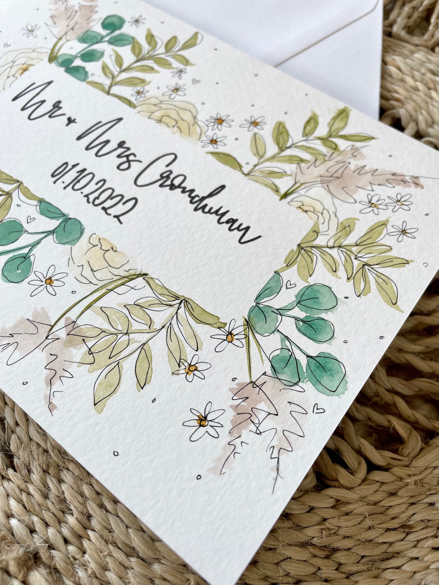 Personalised Neutral Country Garden Floral Wedding Card