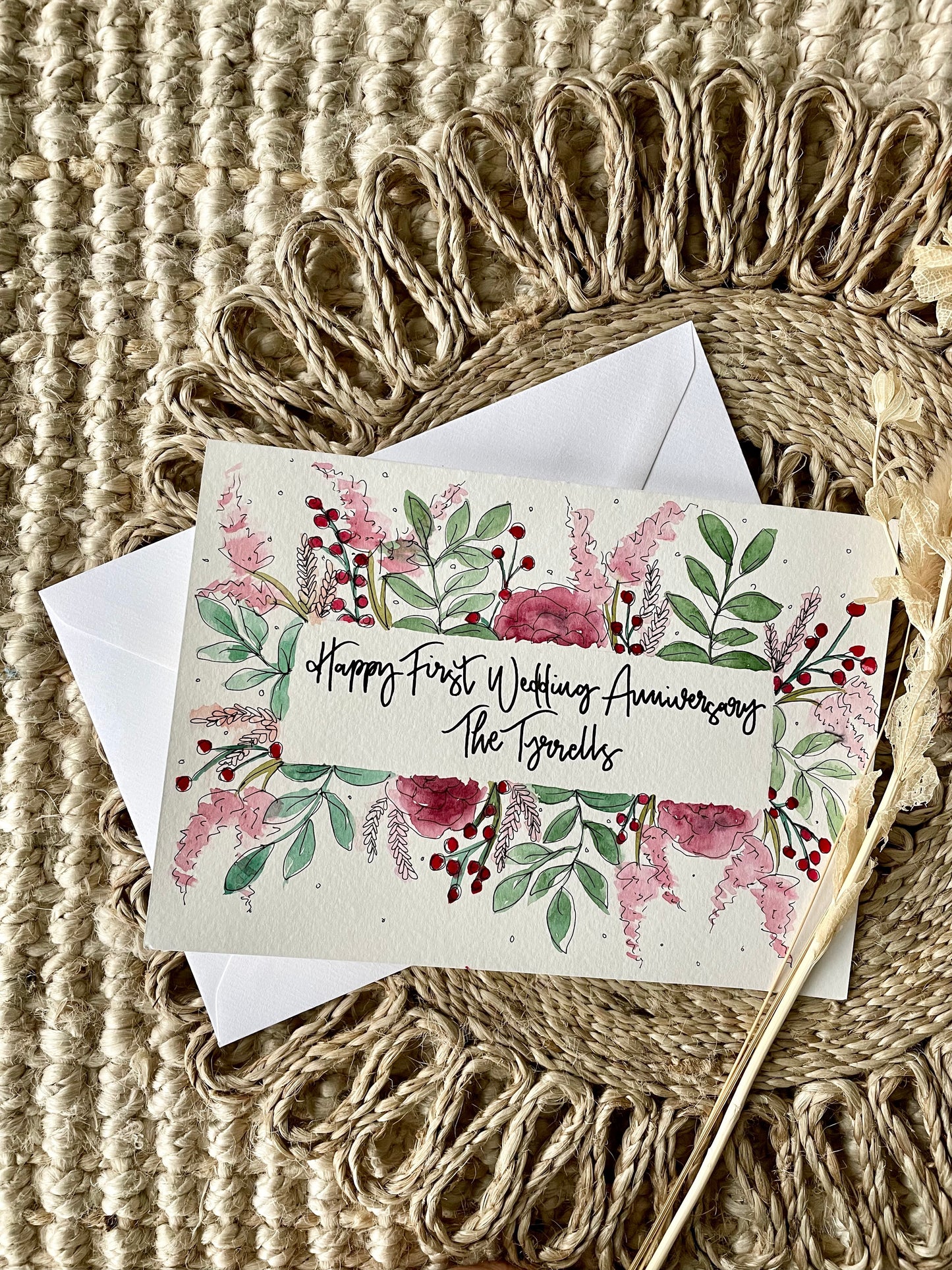 Personalised Winter Berry Floral Border Anniversary Card