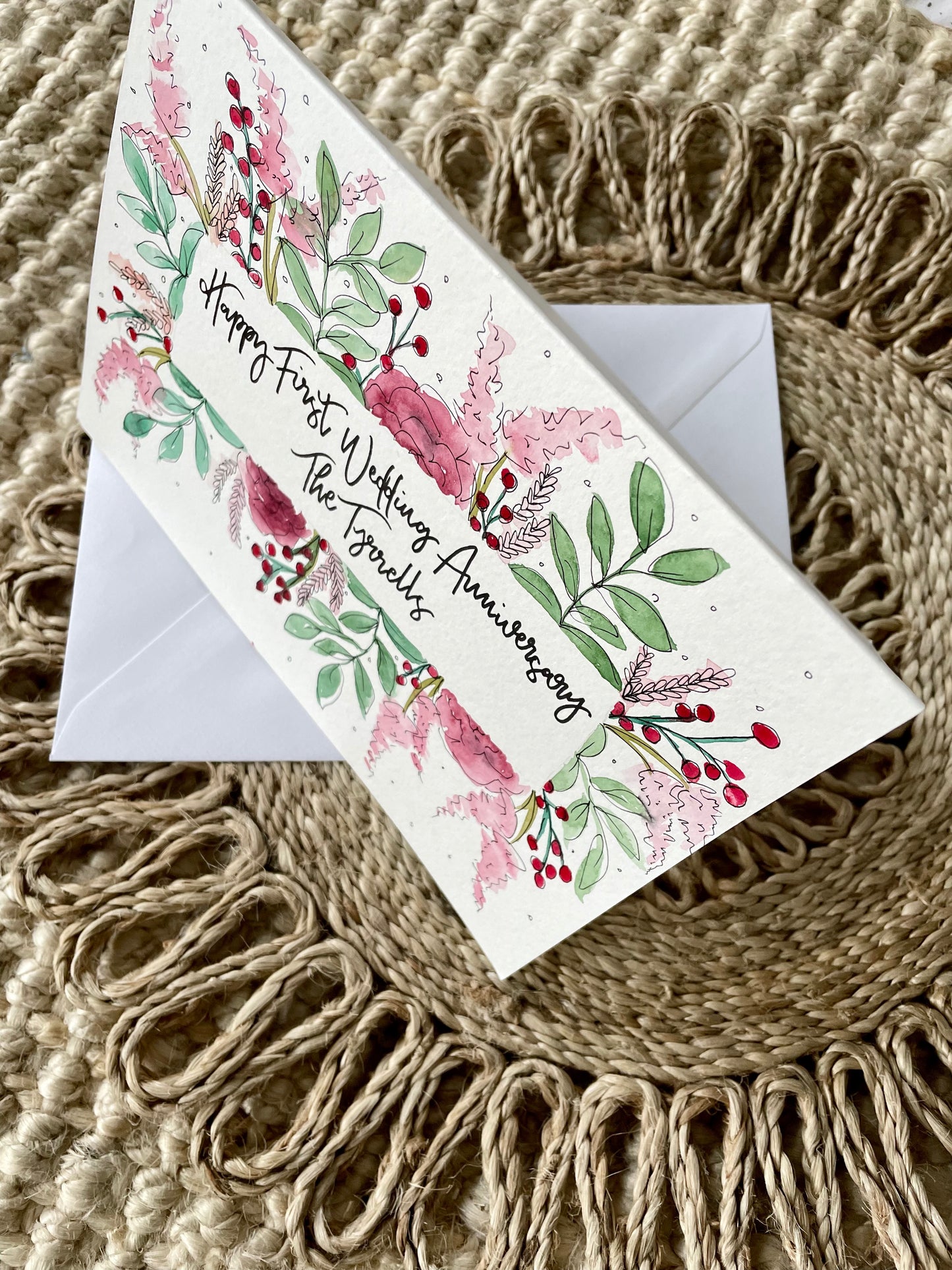 Personalised Winter Berry Floral Border Anniversary Card