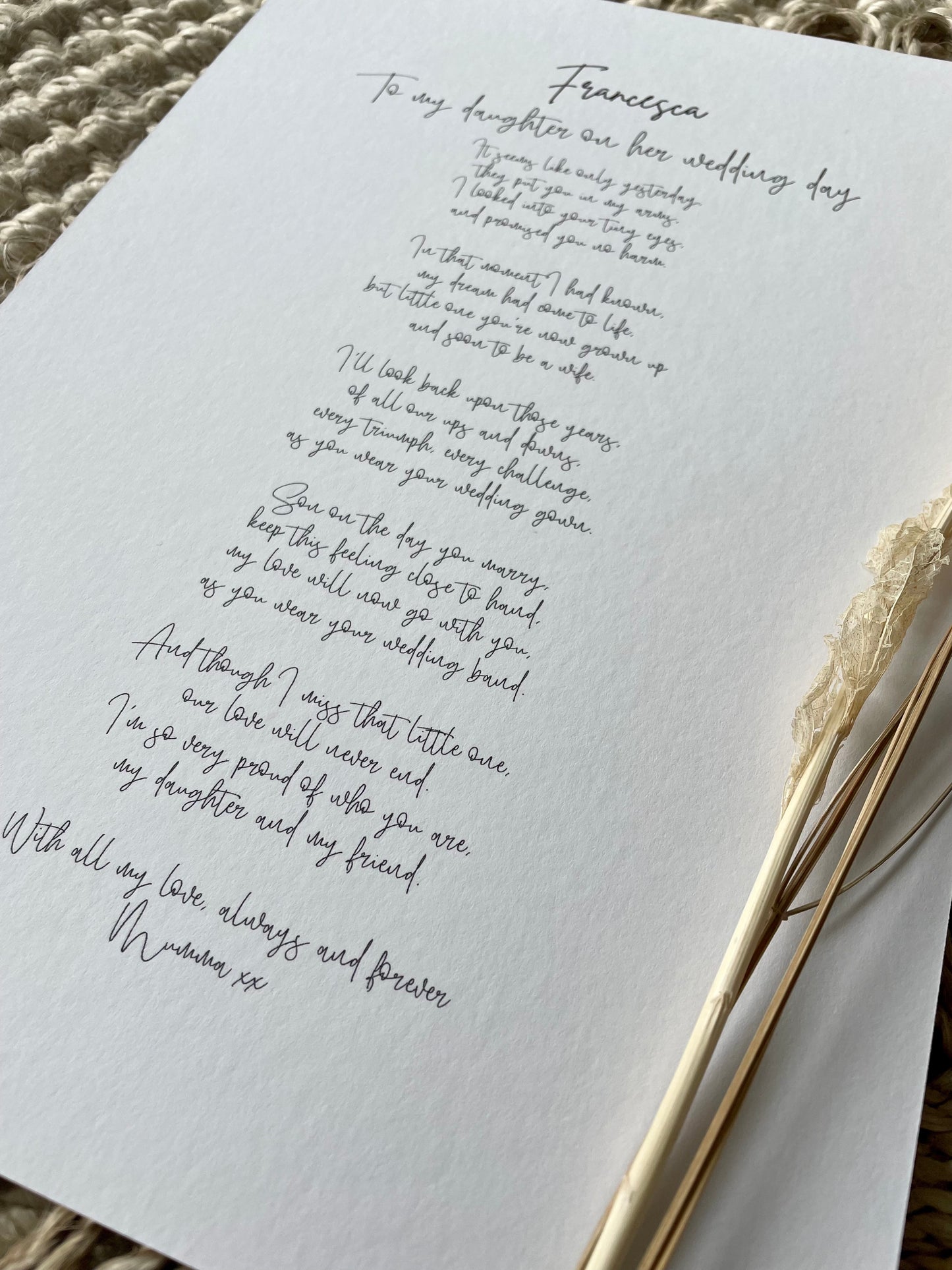 Personalised Bride To Be Poem From Mother Of The Bride
