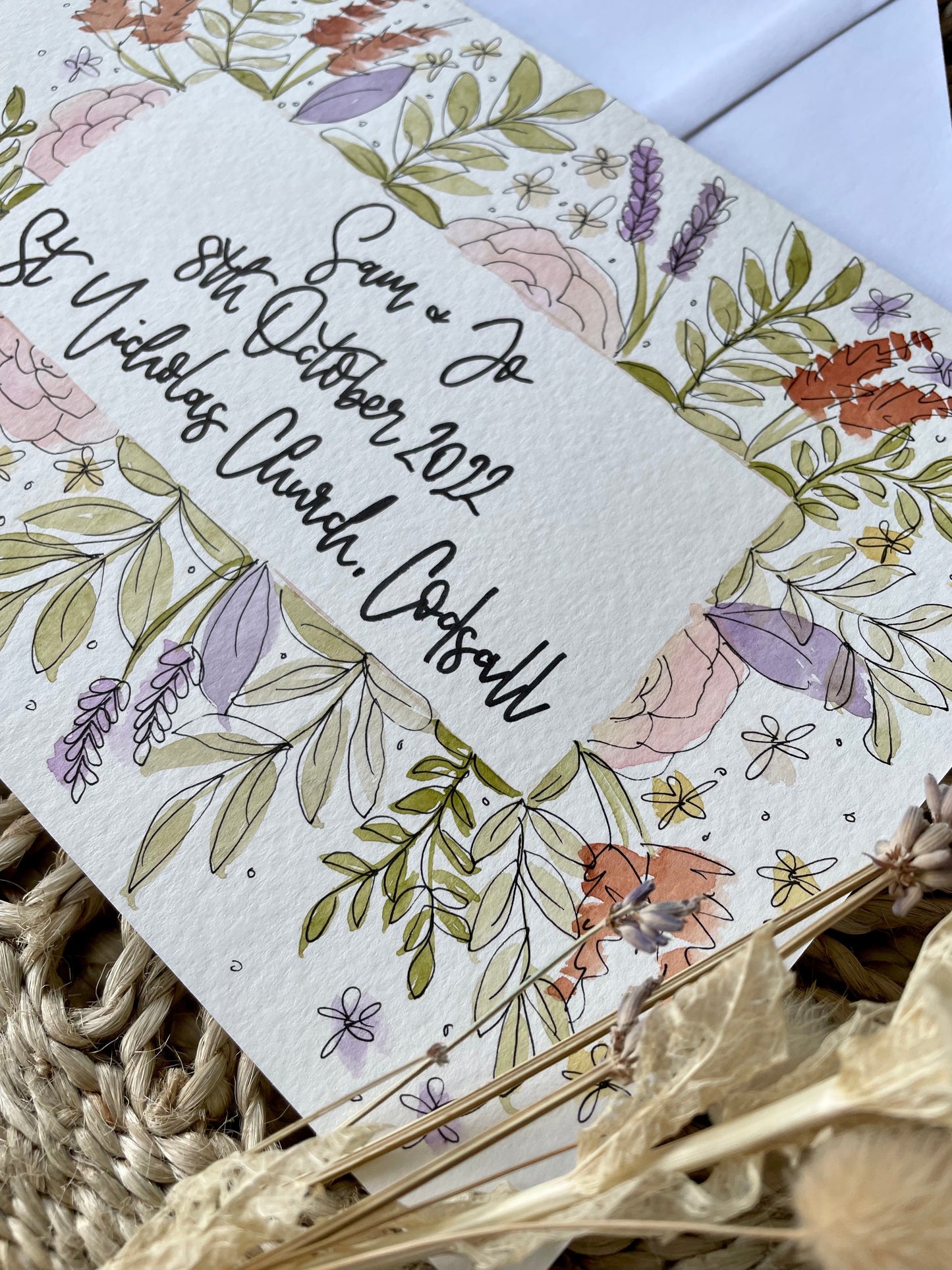 Personalised Autumnal Mixed Floral Border Wedding Card