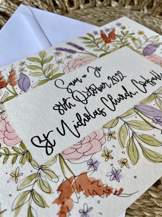 Personalised Autumnal Mixed Floral Border Wedding Card