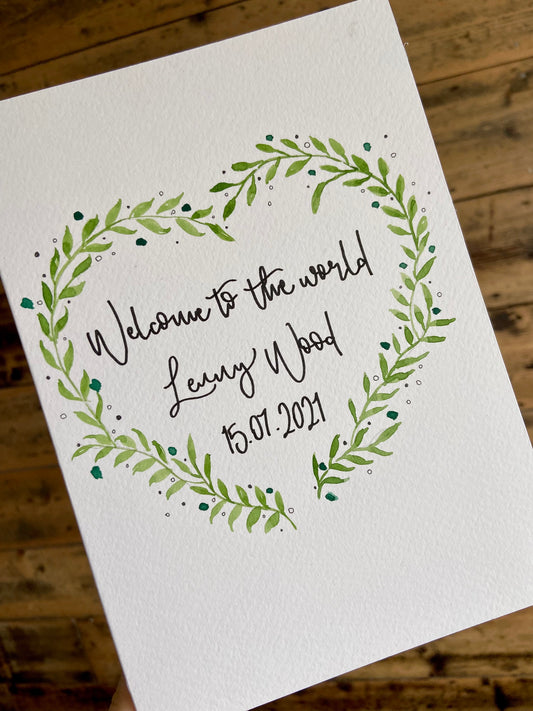 Welcome To The World Heart Wreath Card