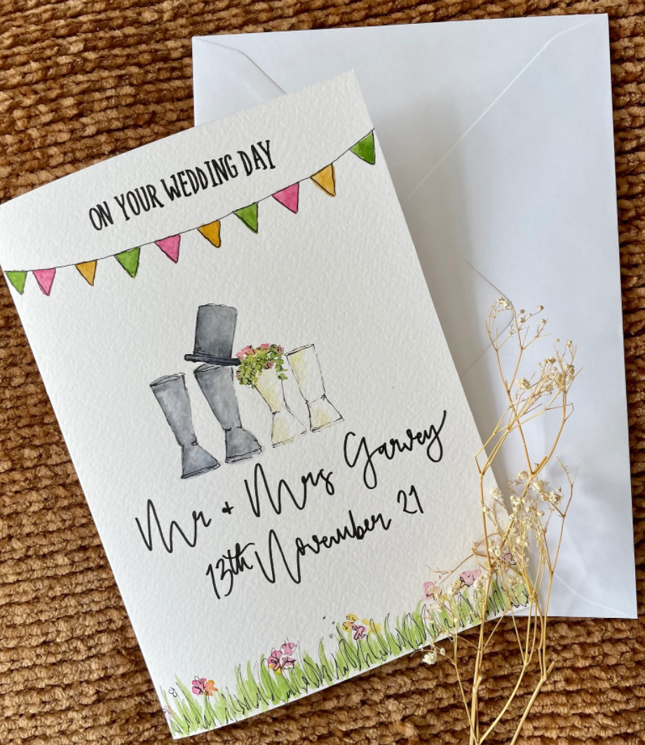 Welly Boots Bunting Wedding Card