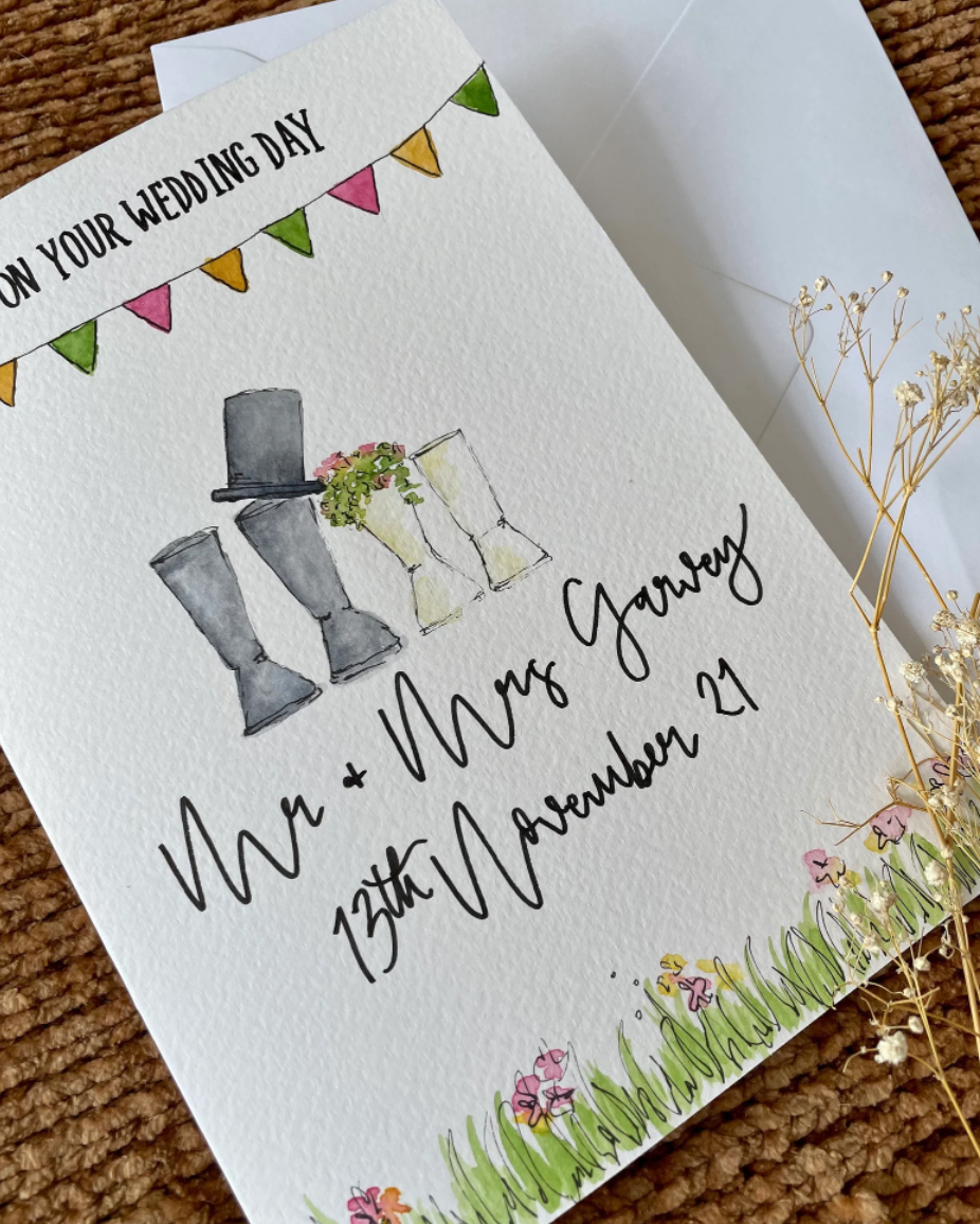 Welly Boots Bunting Wedding Card