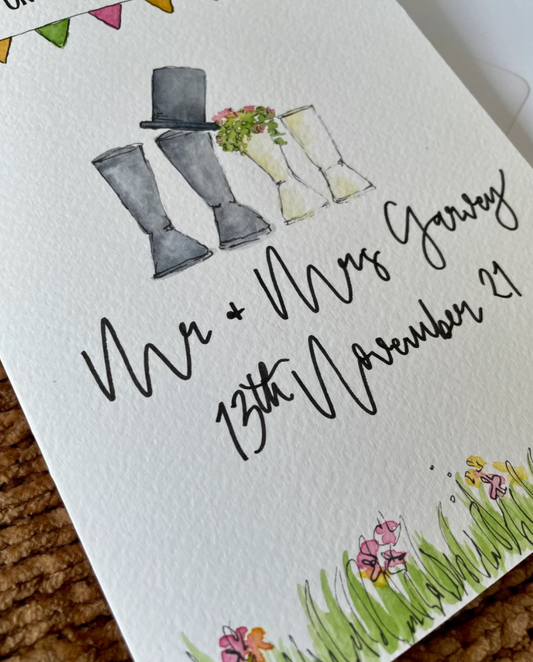 Welly Boots Bunting Wedding Card