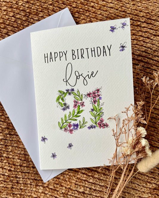 Happy Birthday Floral Number Card