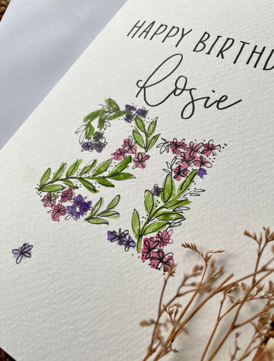 Happy Birthday Floral Number Card